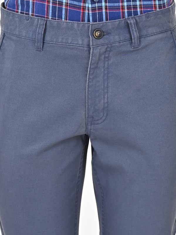 Indian Terrain Men's Slim Fit Solid Blue Trousers